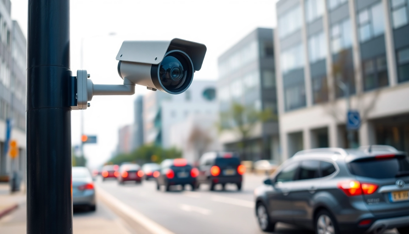 Capture of automatic license plate recognition in action, showcasing high-tech cameras monitoring traffic.