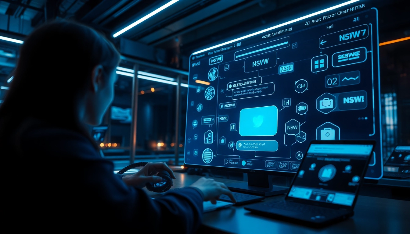 An engaging NSFW AI chatbot interface showcasing virtual interactions in a modern, sleek design.