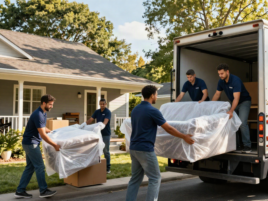 Professional movers loading a truck with care and precision during a home relocation.