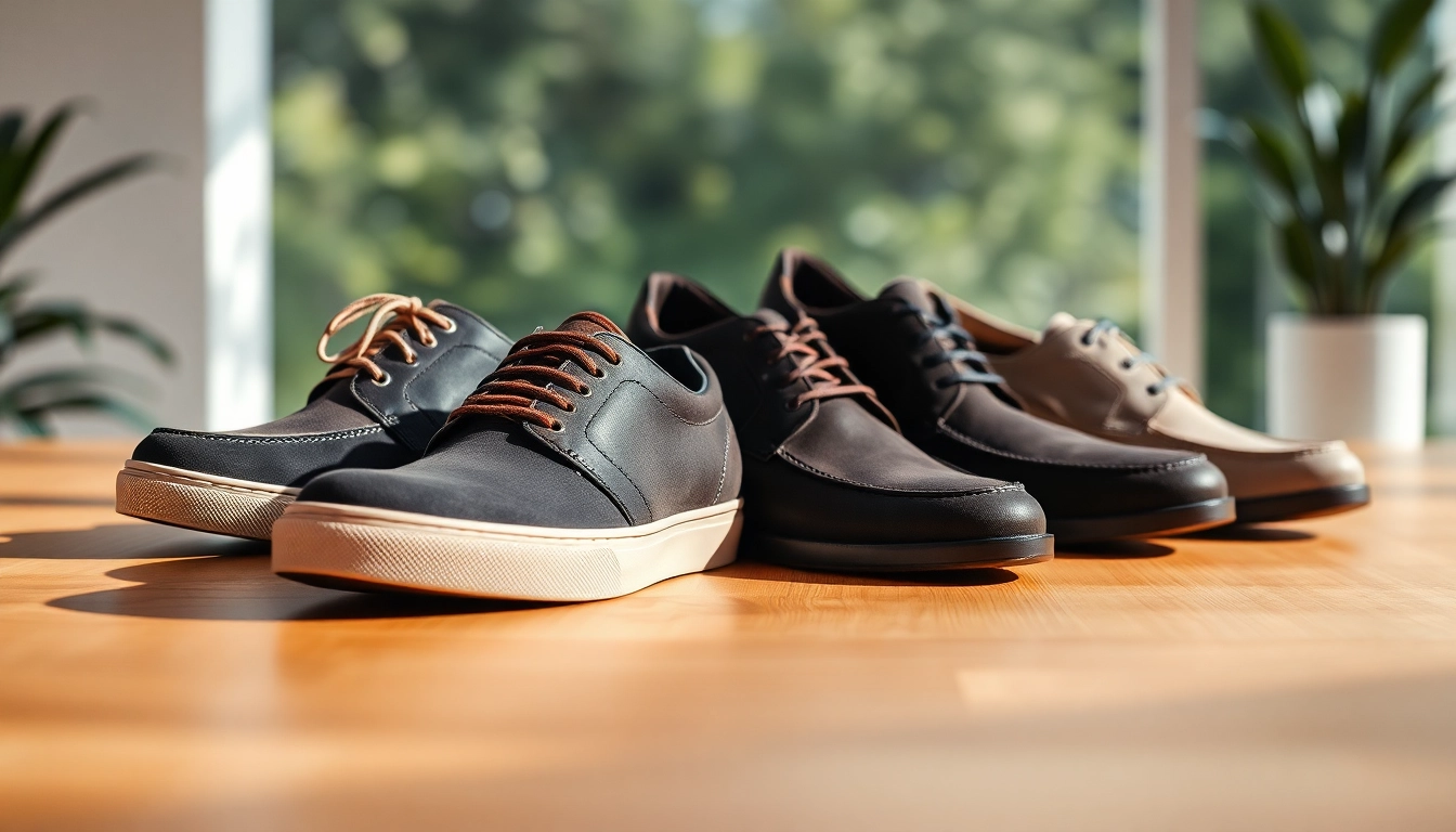 Zapatos casuales para hombre en una presentación estilizada con diseños variados y atractivos.