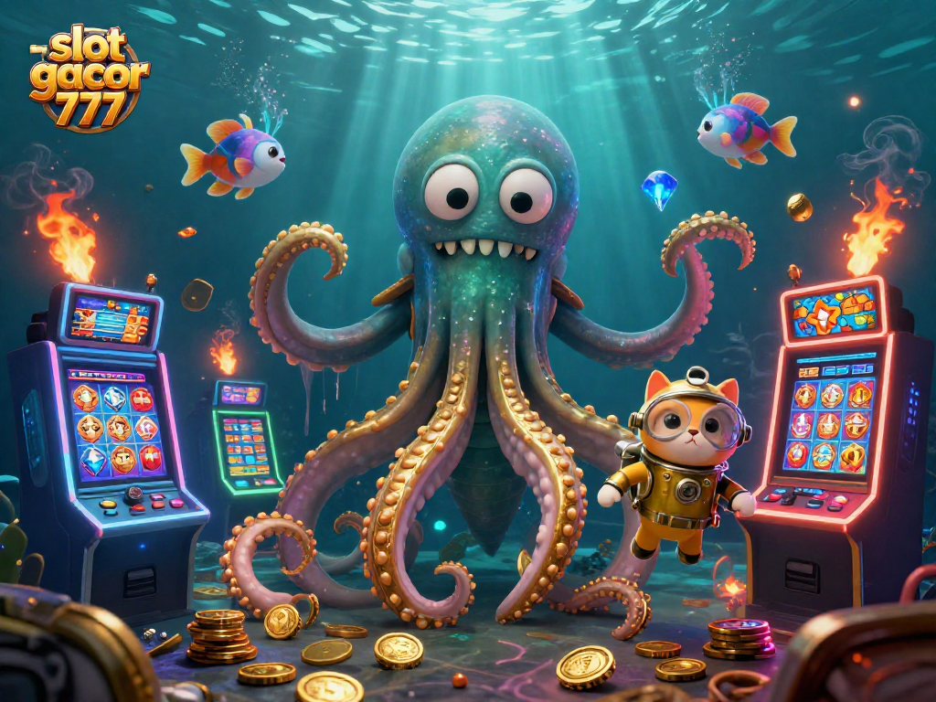Spin winning jackpots with slot gacor 777 in this vibrant underwater-themed casino illustration.