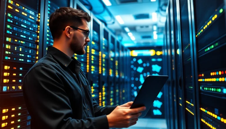 Optimize server management with a professional IT technician in a modern data center environment.