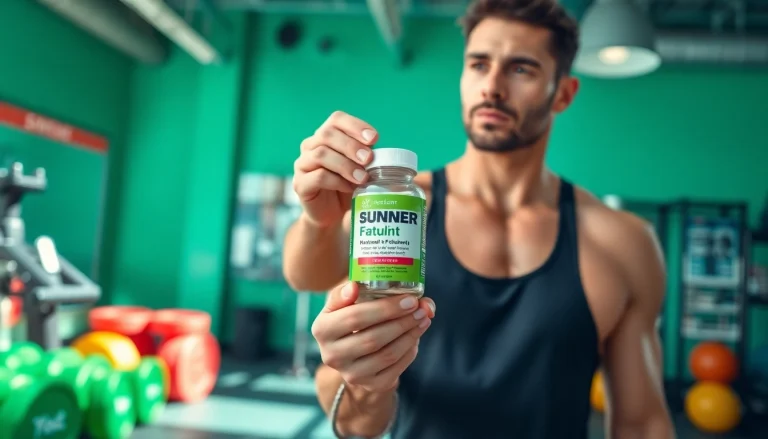 Showcasing a non-stimulant fat burner supplement in a gym setting with fitness model.