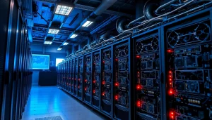 Close-up of advanced crypto mining operation featuring ASIC miners and data analytics.