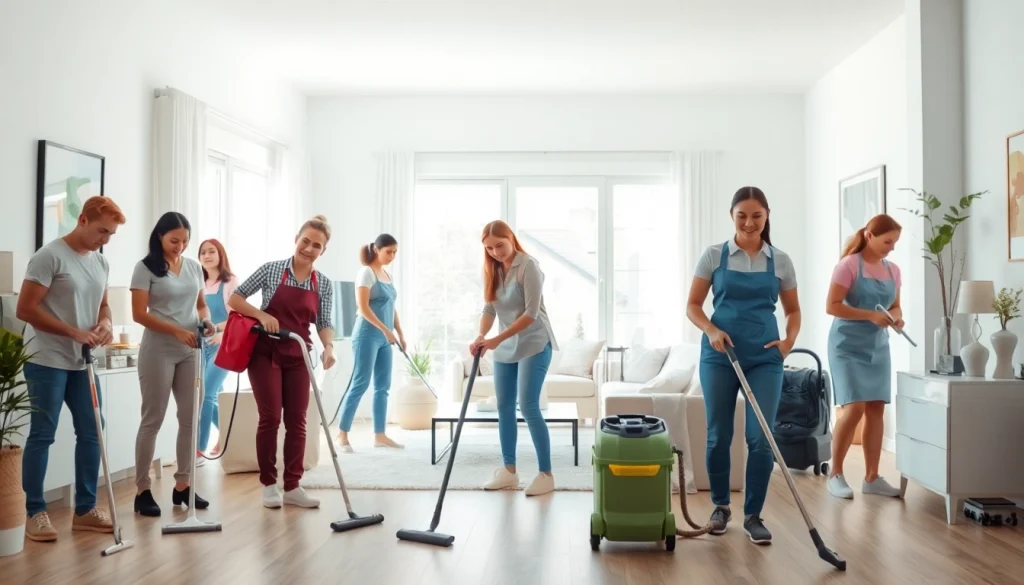 Professional cleaning service team enhancing a bright home environment through their expertise.