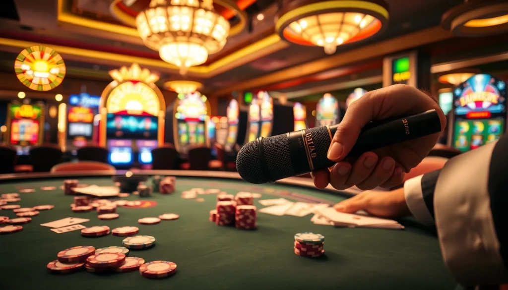 Capture the thrill of gambling with MV 88 microphone at a vibrant casino table.