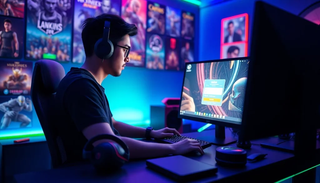 Berinteraksi dengan permainan hakim4d login game dalam suasana gaming yang futuristik.