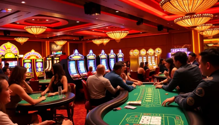Experience the thrilling world of gambling at KJC AC 1's vibrant casino tables filled with poker chips and slot machines.