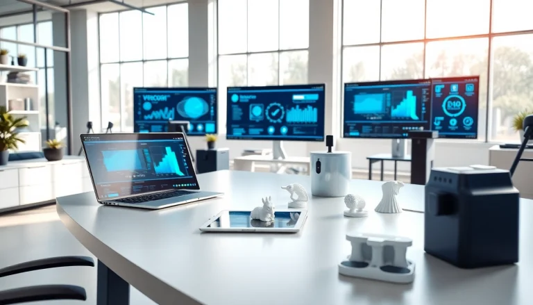 Enhance your understanding of Technology with a vibrant modern workspace showcasing innovative tools.