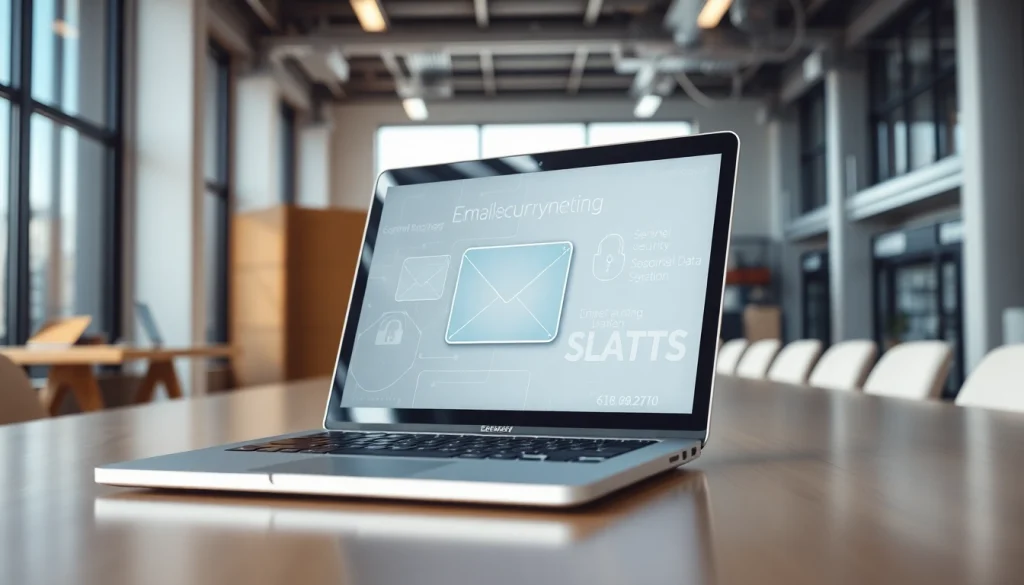 Enhance Email Security & Archiving with a professional digital interface in a sleek office.