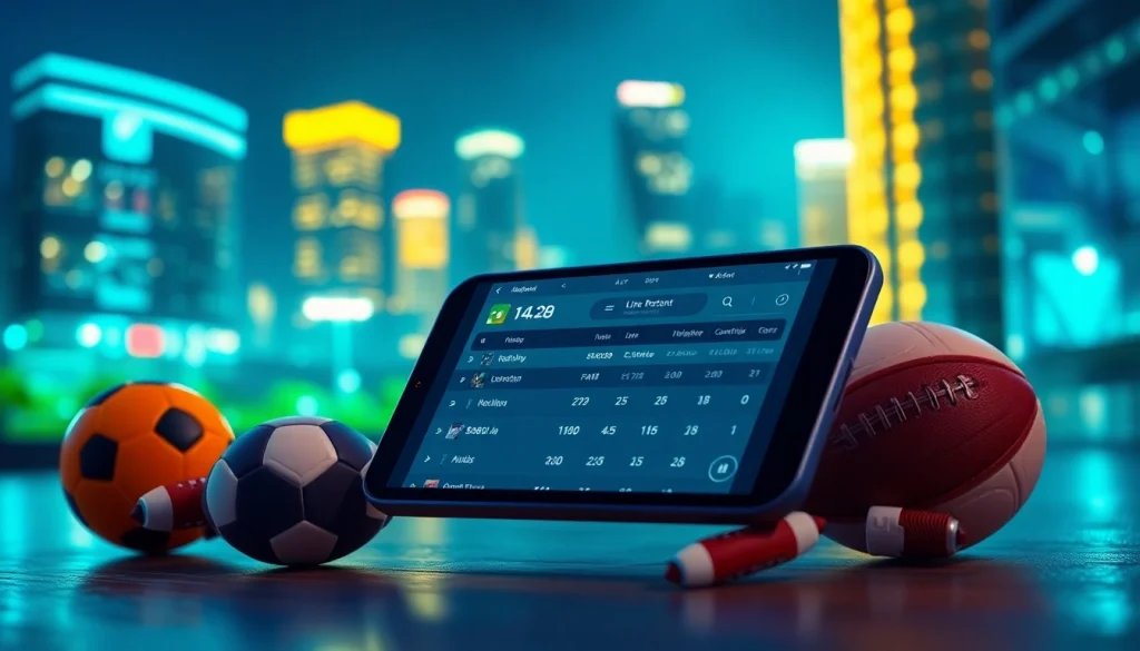 Engaging graphic showcasing the best sports betting sites in India on a mobile interface surrounded by a vibrant urban backdrop.