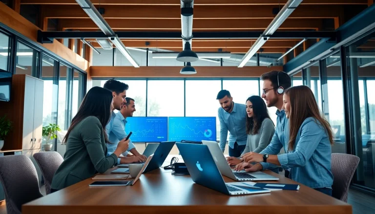 Providing expert IT Support for Businesses through collaborative teamwork in a modern office.