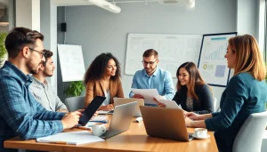 Team engaged in creative brainstorming for wordpress services in a modern office environment.