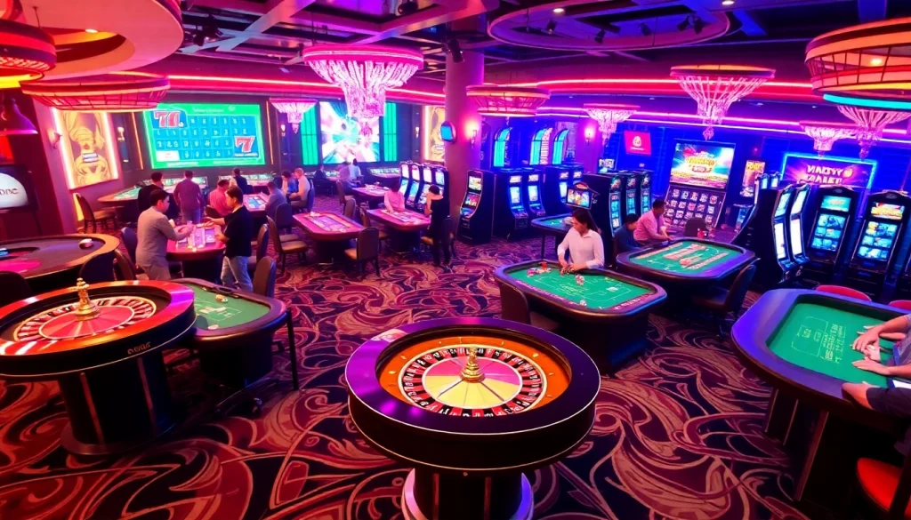 Exciting casino experience at KJC AC 2 with poker tables and slot machines.