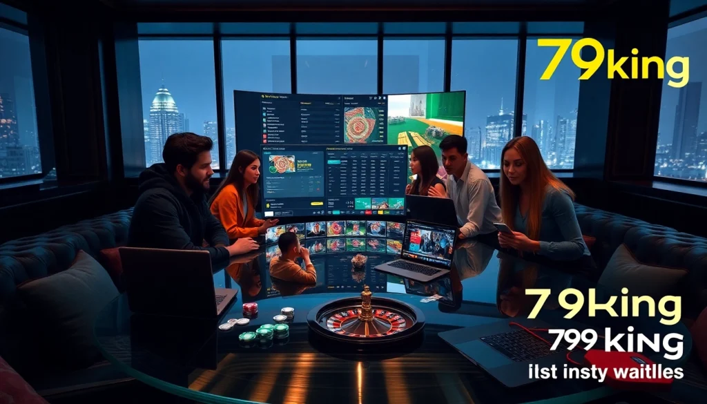 Branding e UI de 79king para apostas online exibidos em um lounge premium
