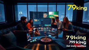 Branding e UI de 79king para apostas online exibidos em um lounge premium