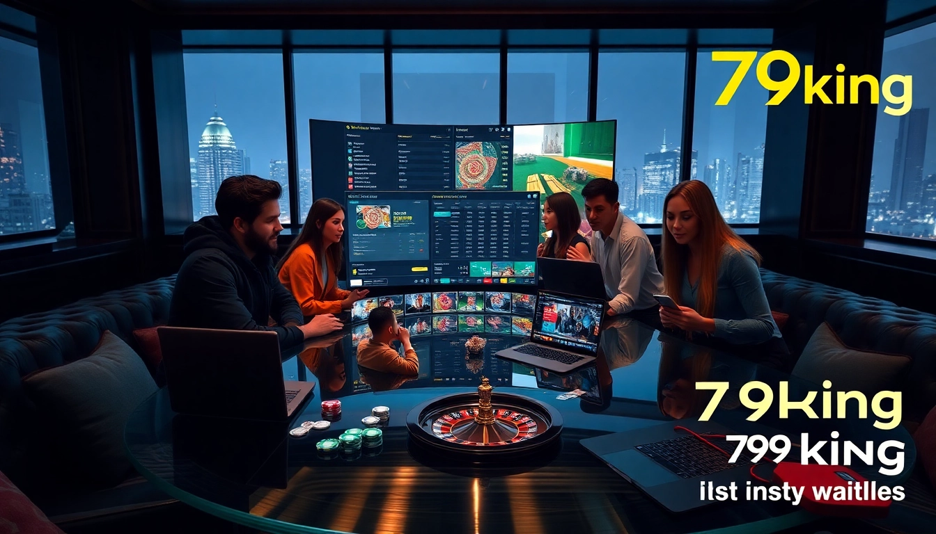 Branding e UI de 79king para apostas online exibidos em um lounge premium