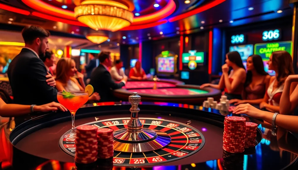 mm88 provides an exhilarating roulette experience on a vibrant casino floor, blending digital and traditional gambling.
