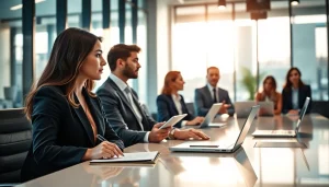 B2B mystery shopping analysis with professionals in a modern office environment.