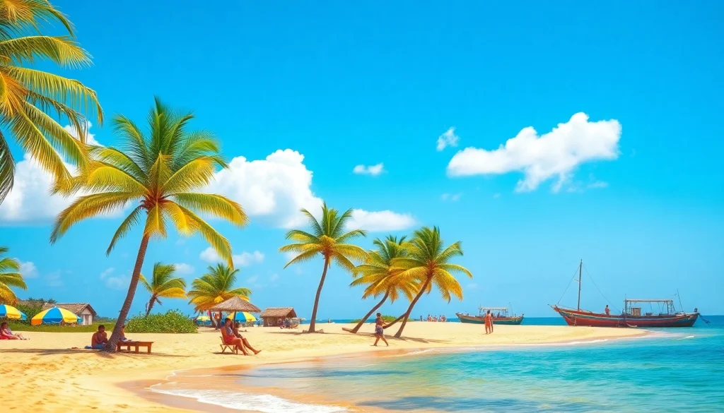 Clima em Paripueira: cena de praia tropical com céu claro, palmeiras e águas convidativas.