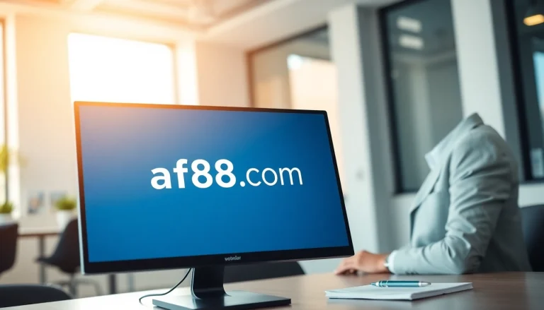 Highlighting af88.com on a modern website interface in a professional office setting.
