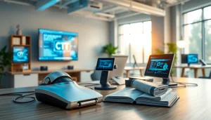 Showcase of a tech-themed workspace highlighting cutting-edge innovations, illustrating https://mohamedmmblog.tech's theme of technology's impact.