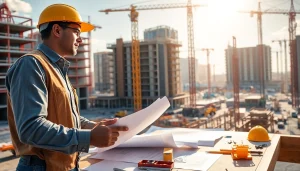 Highlighting a skilled New Jersey Commercial General Contractor managing a vibrant construction site with busy workers.