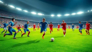 See players in vibrant cheap football kits engaged in an exciting soccer match.