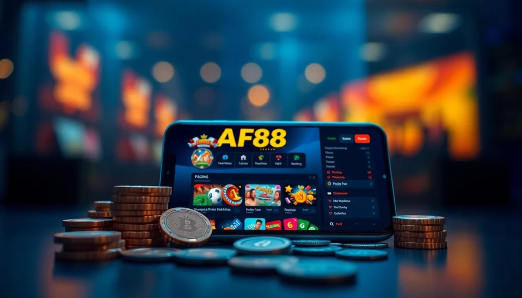 Engage with af88.com, the trusted online betting platform, featuring a modern app interface showcasing casino games and sports betting.