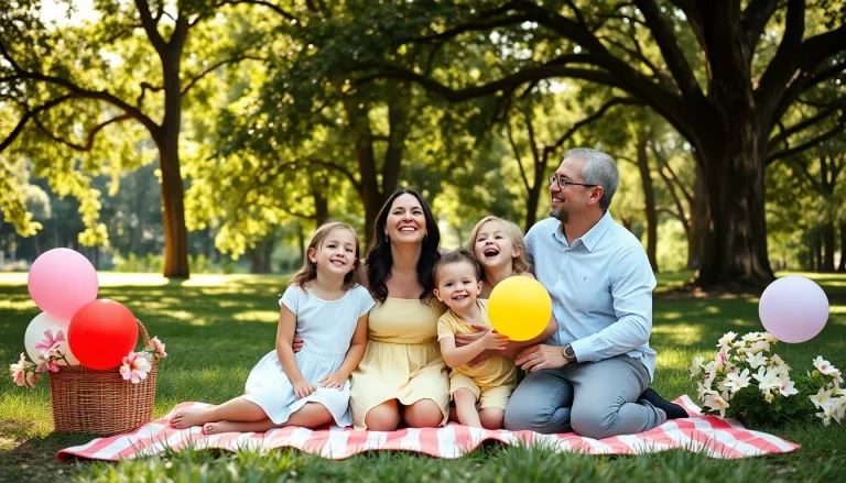 Beautiful outdoor family photoshoot near me in a vibrant Tampa park setting with joyful expressions and natural light.