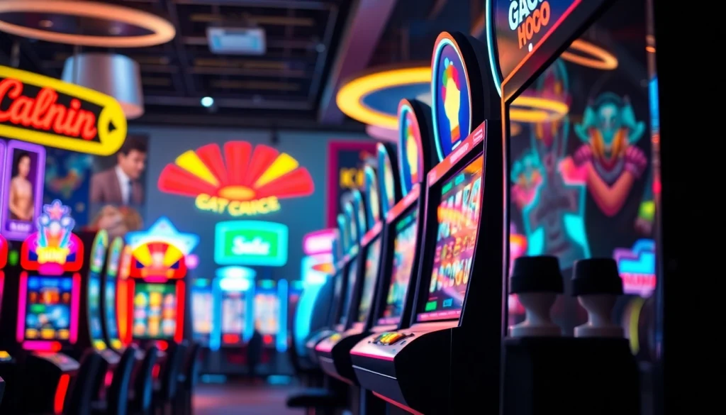 Putting coins into a slot gacor machine in a vibrant casino environment.