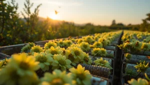 Colmenas de poliestireno en un colorido apiario recolectando polen.