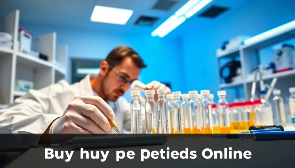Learn about buying peptides online with a scientist in a bright lab analyzing samples.