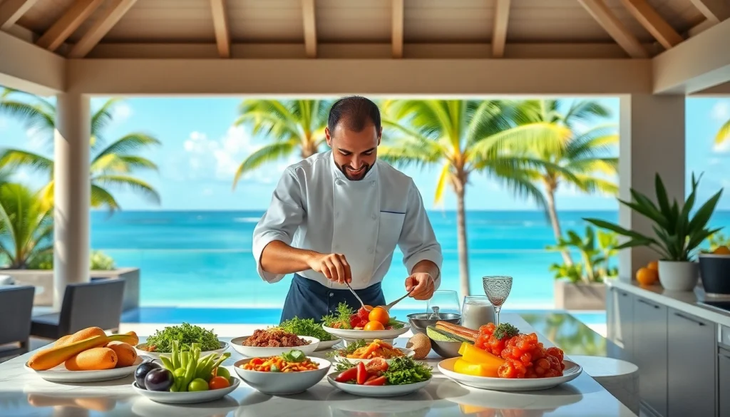 Experience the culinary expertise of a Private chef Sint Maarten preparing gourmet dishes in a luxury villa.