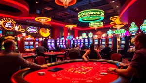 คาสิโน ที่เต็มไปด้วยผู้เล่นที่มีความตั้งใจ มุ่งเน้นไปที่โต๊ะโป๊กเกอร์และเครื่องสล็อต