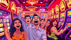 Menggambarkan kegembiraan pemain slot gacor yang merayakan kemenangan di kasino.