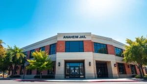 View of Anaheim Jail police station showcasing its inviting structure and surroundings.