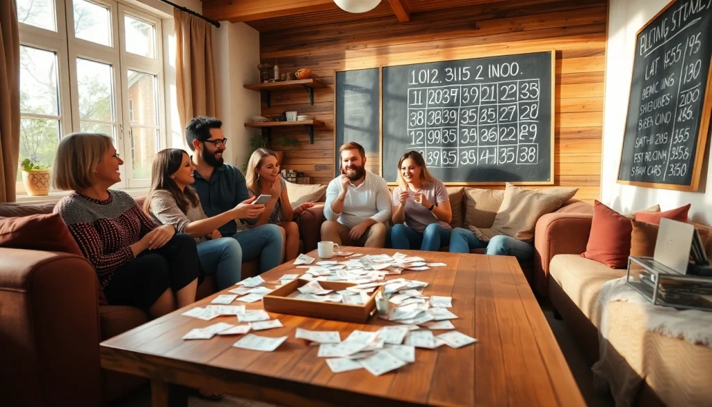 diantogel tiket lotere di ruang tamu yang ramai dan penuh semangat bersama teman