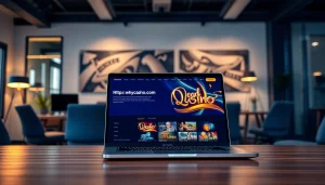 Engaging user interface design of https://whycazino.com on a modern laptop in a professional workspace