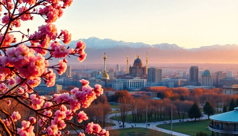 Visit the stunning skyline of Almaty captured at sunset showcasing https://albmaftoh.com