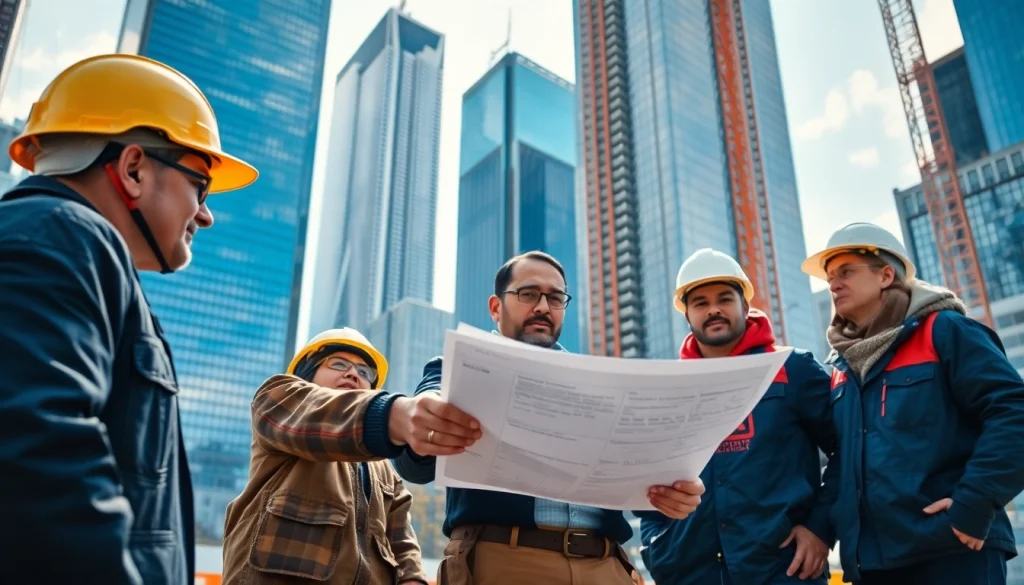 Professional collaboration among a New York General Contractor team at a construction site.