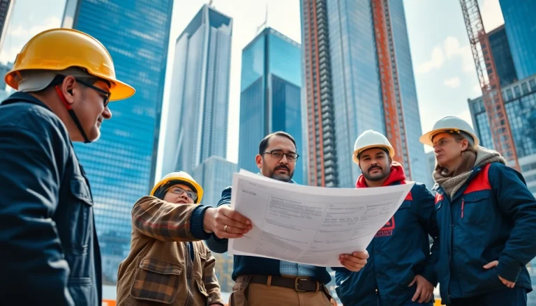 Professional collaboration among a New York General Contractor team at a construction site.