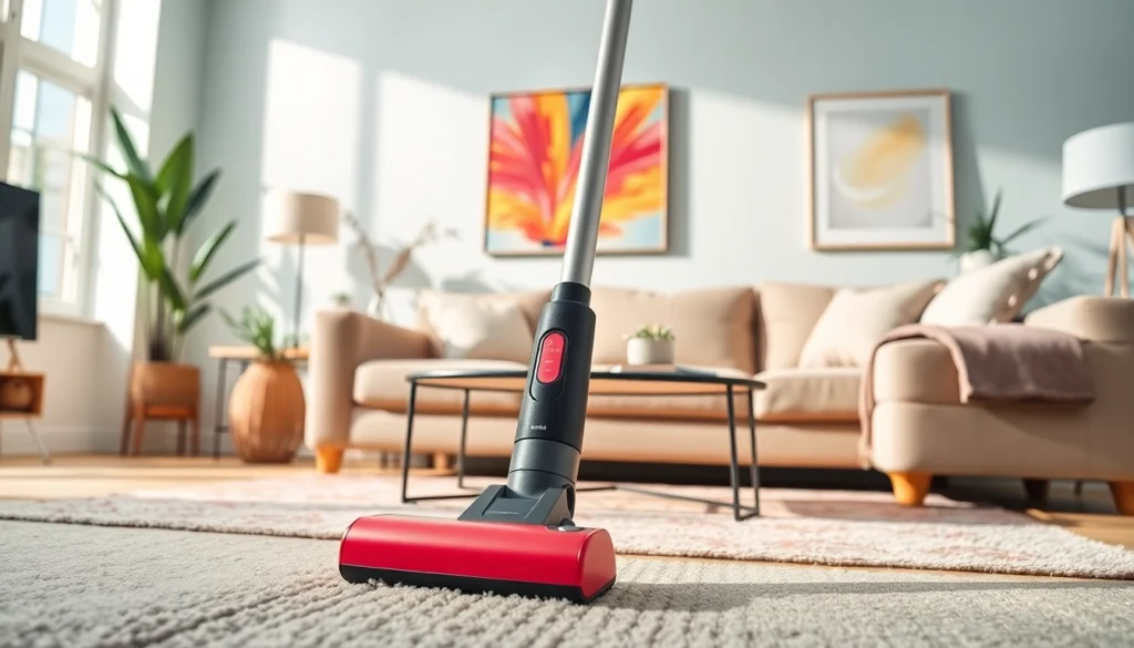 Efficiently using the best cordless vacuum to clean a stylish modern living room, showcasing its powerful capabilities.