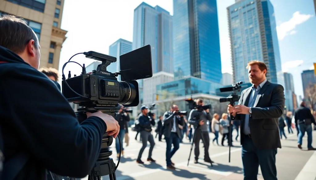 Video Production Company Calgary filming on location in a vibrant urban setting