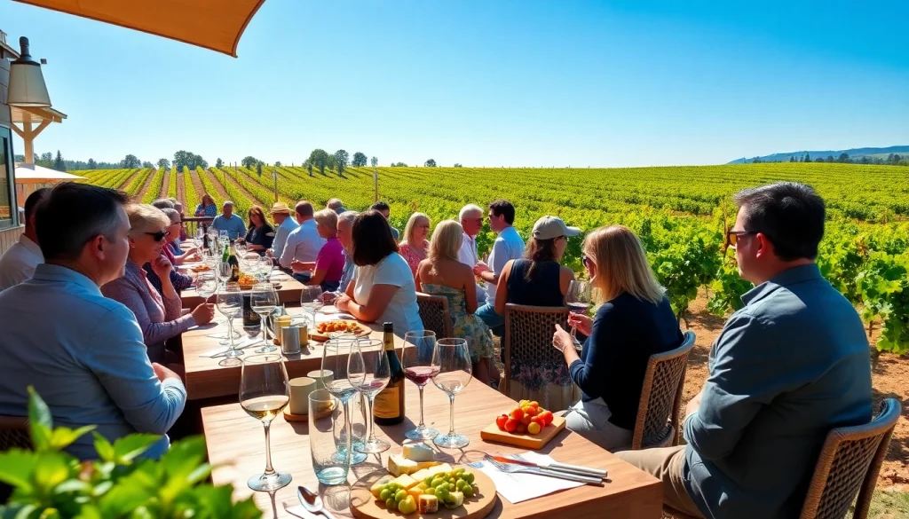Wine lovers enjoying tastings at Sacramento Wineries in a scenic outdoor setting.