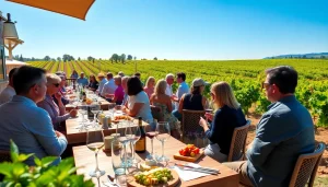 Wine lovers enjoying tastings at Sacramento Wineries in a scenic outdoor setting.