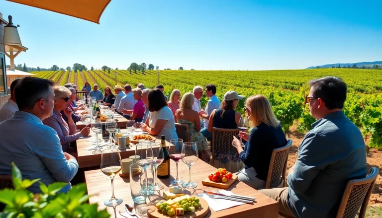 Wine lovers enjoying tastings at Sacramento Wineries in a scenic outdoor setting.