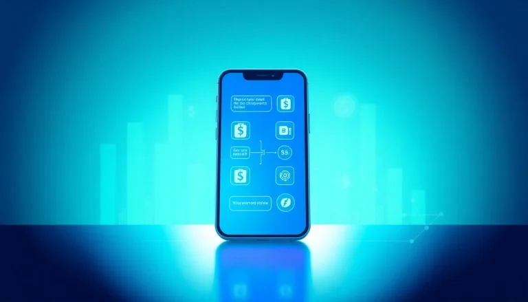 다양한 결제 아이콘과 금융 차트를 보여주는 스마트폰을 중심으로 한 소액결제 개념