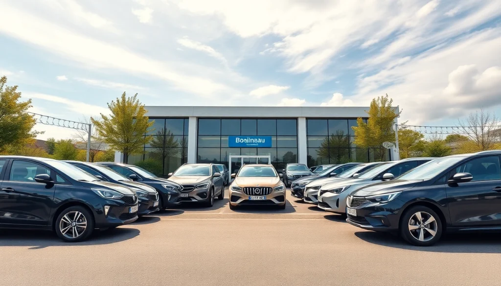 Rent a car Moldova: Diverse rental cars in front of a Chisinau rental office with local landmarks visible.