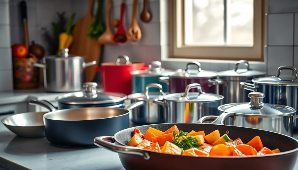 Showcasing an array of cookware NZ on a kitchen countertop, highlighting quality and design.